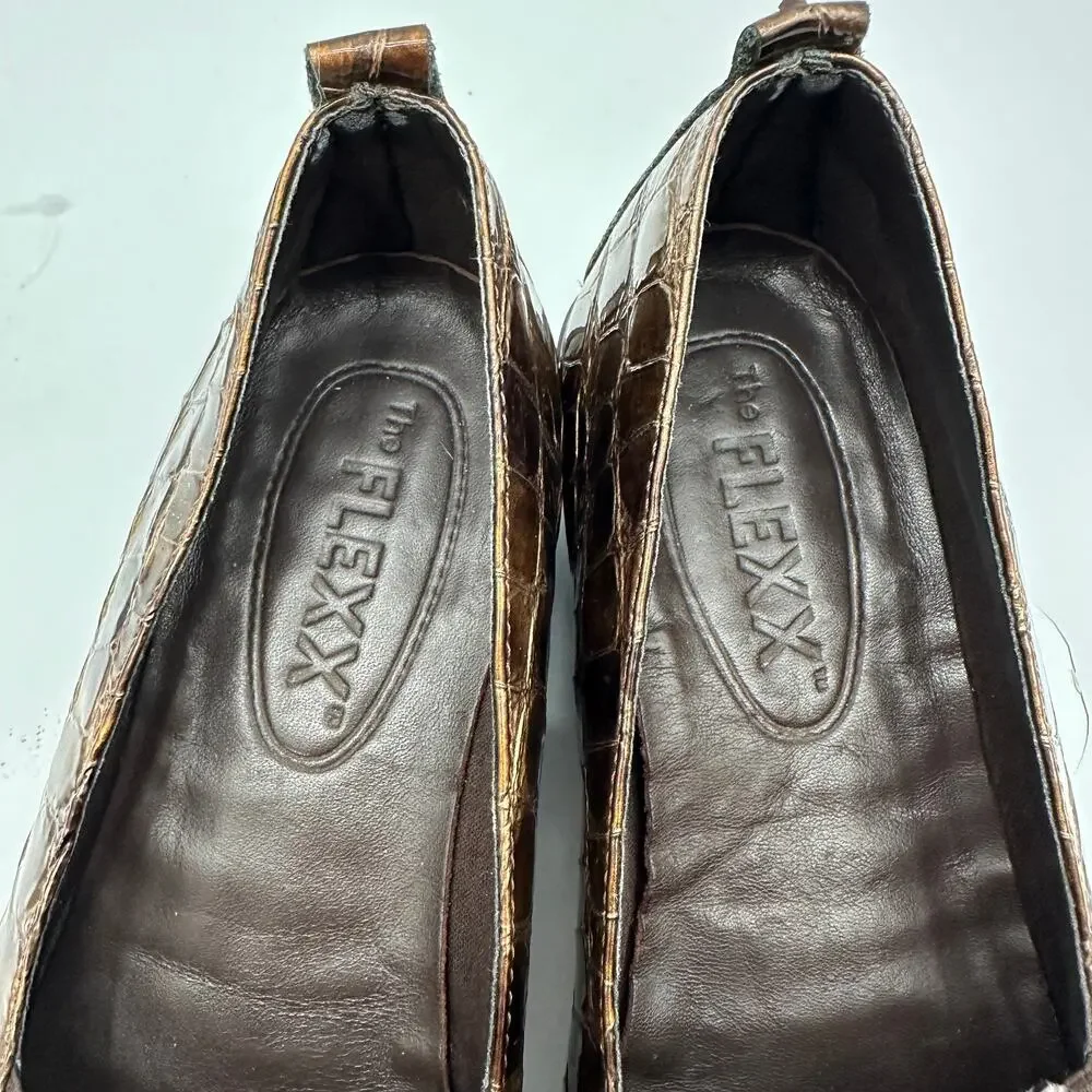 FLEXX Comfort Bronze Crocco Patent Leather Print Slip On Loafer // 7.5